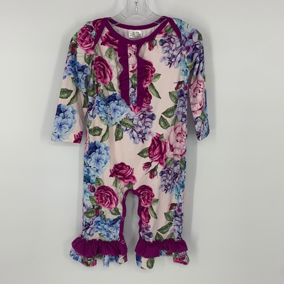 Infant Girls' Purple/White Floral Print One-Piece w/ Ruffles Cotton Blend 12-18M - Picture 2 of 8